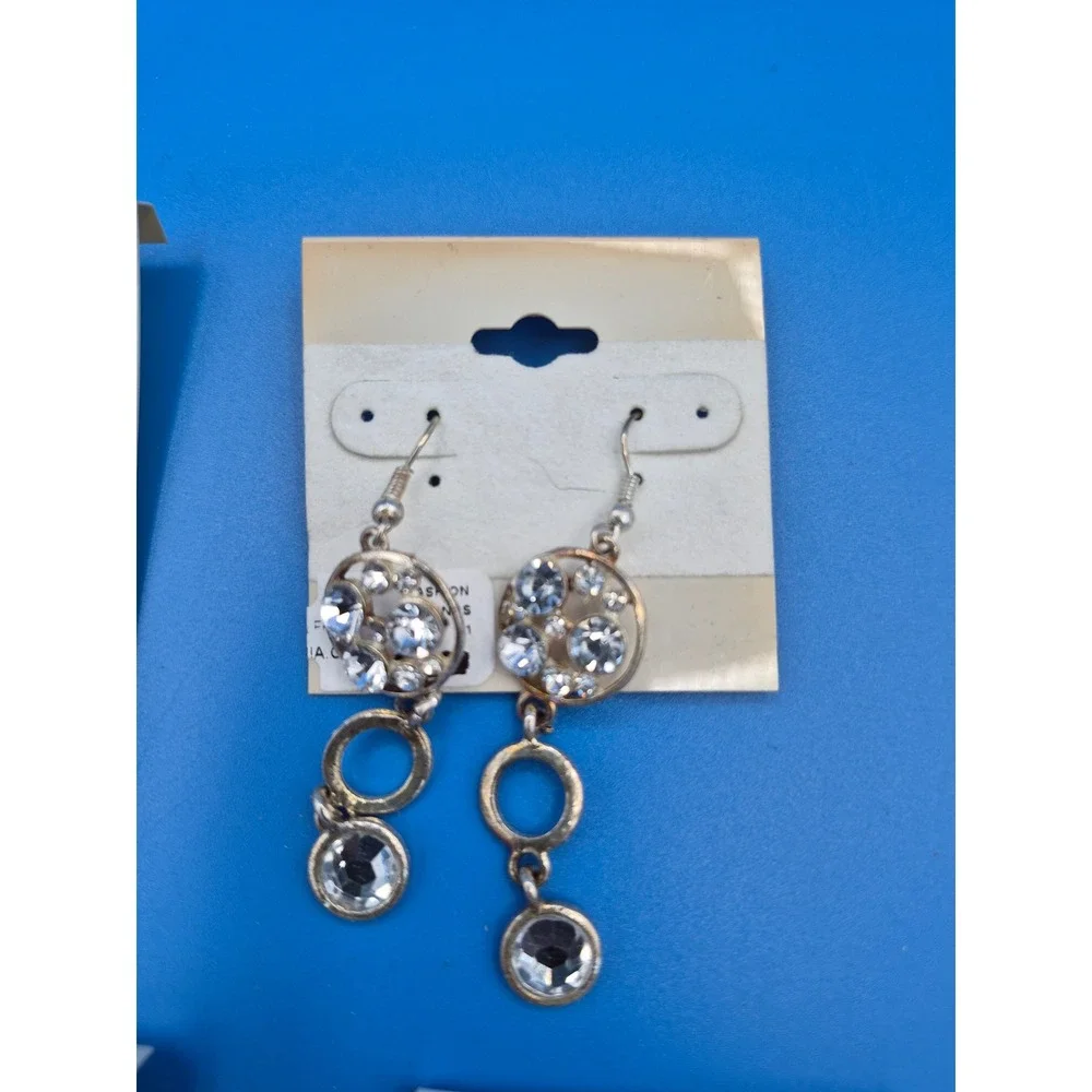 Crystalmania LA My Style Earrings Lot 4 Pairs Gold Silver Tone Glass Rhinestone
